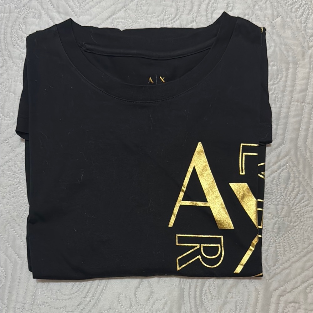 Armani Exchange Black T-Shirt with Gold Logo